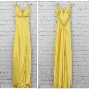 Mori Lee yellow low back prom dress